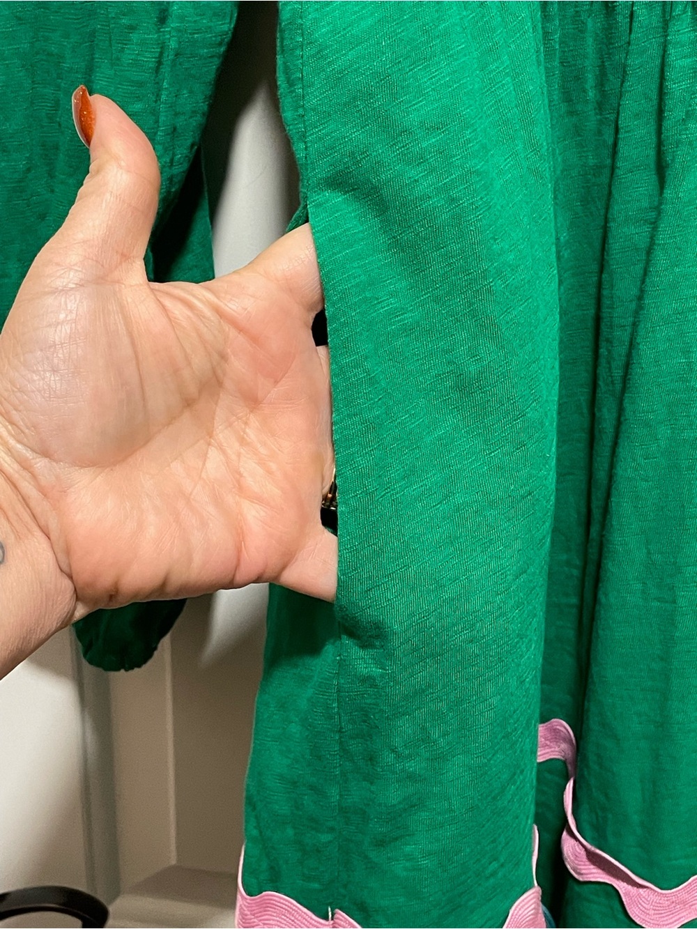Boden Boho Corinna Ric Rac Green Long Sleeve Jersey Dress Festive & Fun - Picture 5 of 11